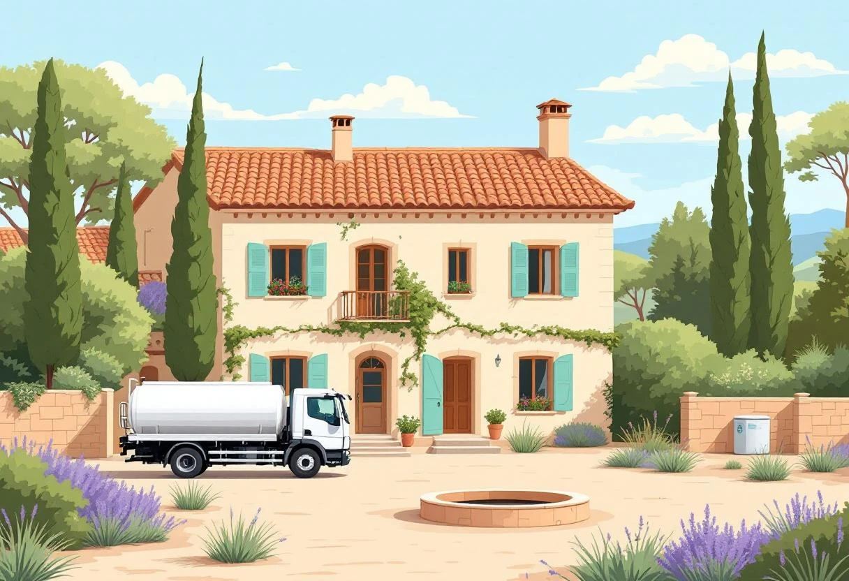 Technicien diagnostiqueur inspectant une installation d'assainissement a Cogolin, illustration ligne claire